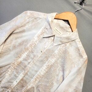 Coldwater Creek Paisley Button Up Shirt Womens L White 100% Cotton Boho Tunic